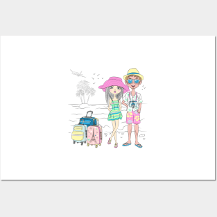 Hipster traveler guy and girl Posters and Art